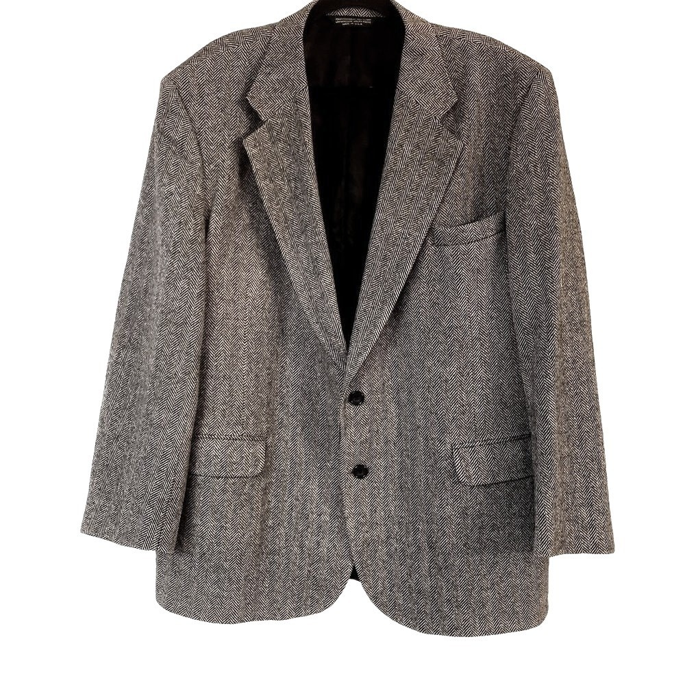 American Trend wool herringbone Blazer size 40r‎  pattern black white